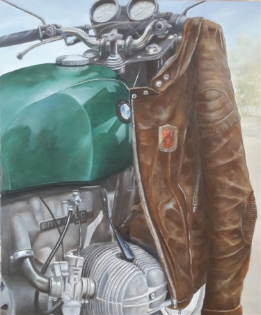 Painting titled "BMW" by Philippe Demory, Original Artwork, Oil Mounted on Wood Stretcher frame