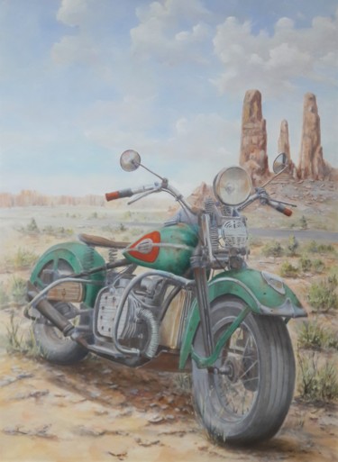 Schilderij getiteld "" Harley Davidson X…" door Philippe Demory, Origineel Kunstwerk, Olie Gemonteerd op Frame voor houten b…