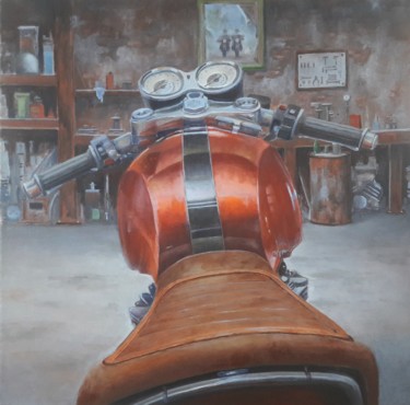 Painting titled "l'atelier" by Philippe Demory, Original Artwork, Oil Mounted on Wood Stretcher frame