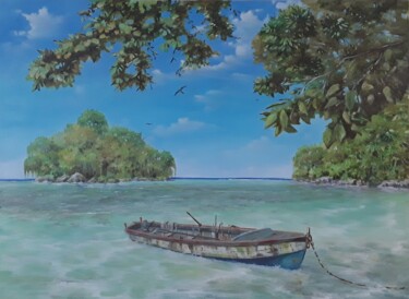 Painting titled "Côté Caraïbes" by Philippe Demory, Original Artwork, Oil Mounted on Wood Stretcher frame