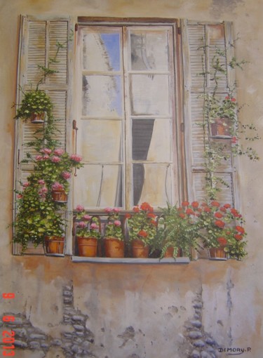 Peinture intitulée "fenêtre fleurie" par Philippe Demory, Œuvre d'art originale