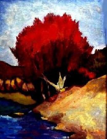 Картина под названием "red tree" - Xixa, Подлинное произведение искусства