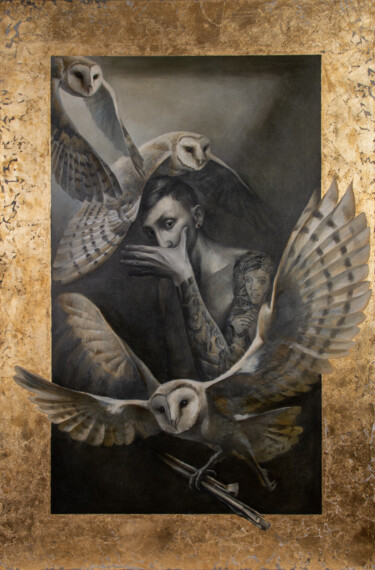 Peinture intitulée "The Owl" par Den December, Œuvre d'art originale, Huile