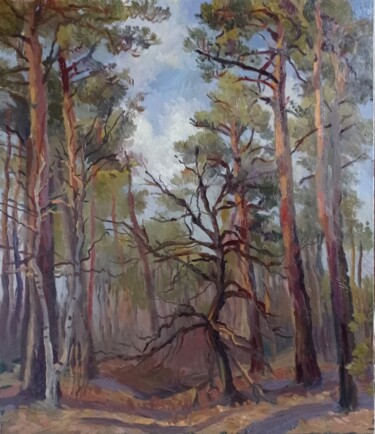 Картина под названием "Сосновый лес" - Den December, Подлинное произведение искусства, Масло