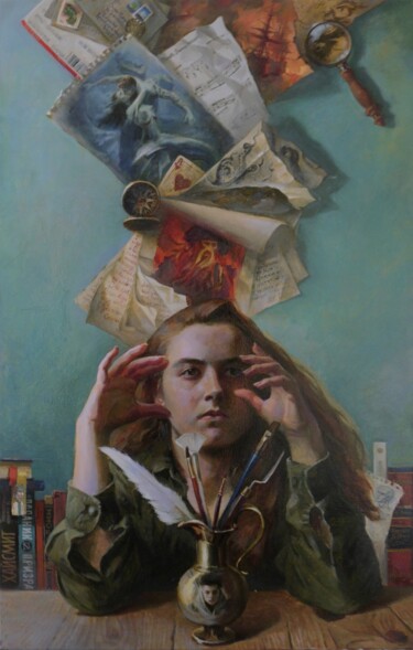 Painting titled "Muse" by Den December, Original Artwork, Oil