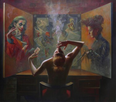 Painting titled "Smoke break" by Den December, Original Artwork, Oil