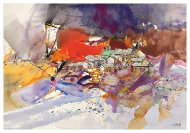 Peinture intitulée "《大美中国系列116》" par Chun Lei Deng, Œuvre d'art originale, Aquarelle