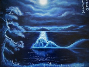 Painting titled "Moon over Shaman ro…" by Dengiz Zolte, Original Artwork, Acrylic