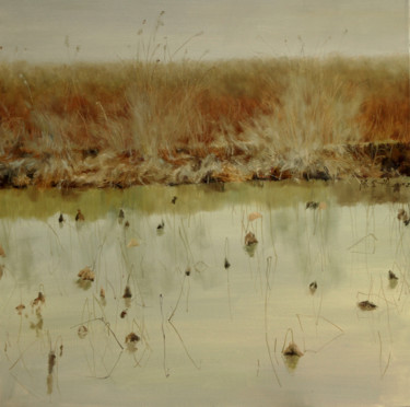 Peinture intitulée "WATER LILIES-THE WH…" par Dengke Zhang, Œuvre d'art originale, Huile