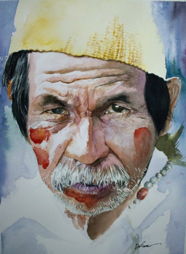 Painting titled "Chief.jpg" by Denio Viana, Original Artwork, Watercolor