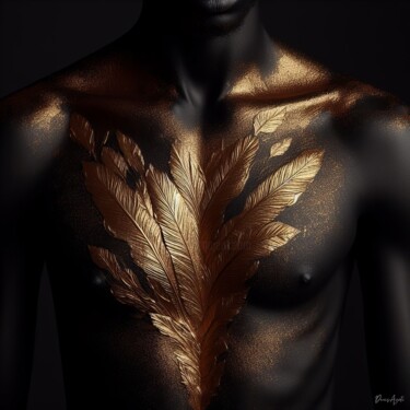 Arte digital titulada "Golden feathers on…" por Denis Agati, Obra de arte original, Imagen generada por IA