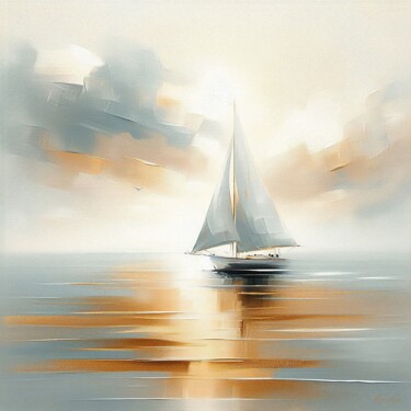 Digitale Kunst getiteld "Sailing boat in the…" door Denis Agati, Origineel Kunstwerk, AI gegenereerde afbeelding
