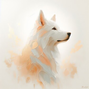 Digitale Kunst getiteld "White dog" door Denis Agati, Origineel Kunstwerk, AI gegenereerde afbeelding