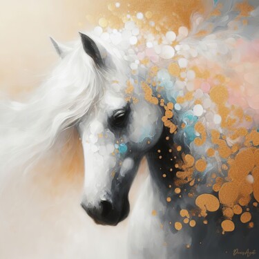 Artes digitais intitulada "White horse" por Denis Agati, Obras de arte originais, Imagem gerada por IA