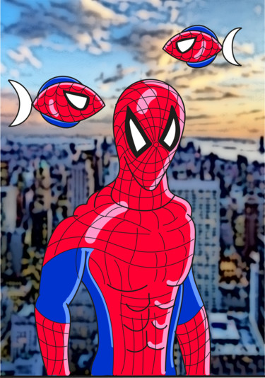 Digital Arts titled "Spiderman et moi" by Denis Bacholier, Original Artwork, Digital Painting