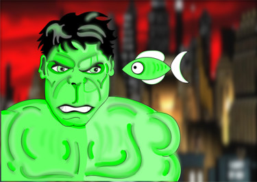 Digital Arts titled "Hulk et moi" by Denis Bacholier, Original Artwork, Digital Painting