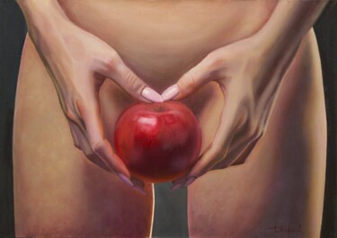 Painting titled "Temptation" by Denis Barinov, Original Artwork, Oil Mounted on Wood Stretcher frame