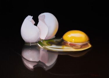 Painting titled "Egg" by Denis Barinov, Original Artwork, Oil Mounted on Wood Stretcher frame