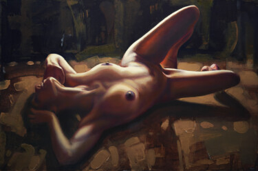 Painting titled "Frau" by Denis Barinov, Original Artwork, Oil Mounted on Wood Stretcher frame