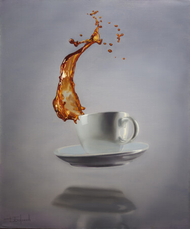 Painting titled "Coffee" by Denis Barinov, Original Artwork, Oil Mounted on Wood Stretcher frame