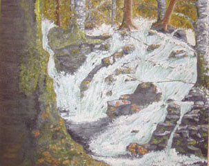 Peinture intitulée "rivière forestière" par Denis Basset, Œuvre d'art originale