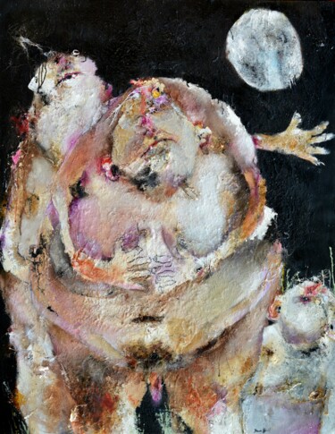 Peinture intitulée "Luit la lune la nui…" par Denis Blondel, Œuvre d'art originale, Encre