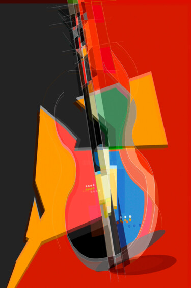 Arts numériques intitulée "La guitare du 14 ju…" par Denis Chapoullié, Œuvre d'art originale, Peinture numérique