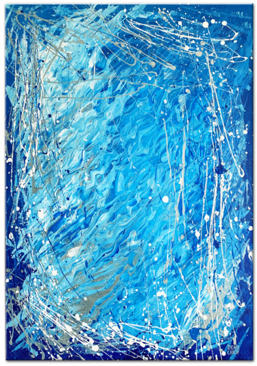Painting titled "SILVER BLUE" by Denis Chich, Original Artwork, Acrylic Mounted on Wood Stretcher frame