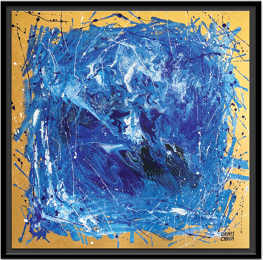 Malerei mit dem Titel "GOLD & BLUE" von Denis Chich, Original-Kunstwerk, Acryl