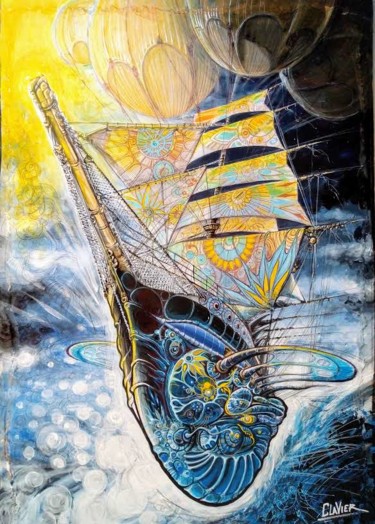 Pintura titulada "le Bateau volant" por Denis Clavier, Obra de arte original, Acrílico