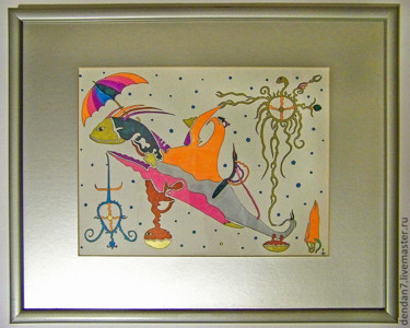 Pintura intitulada "fishumbrella" por Denis Danilov (DenDan7), Obras de arte originais, Caneta de gel