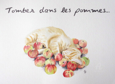 Pintura titulada "Tomber dans les pom…" por Emilie Denis, Obra de arte original, Acuarela