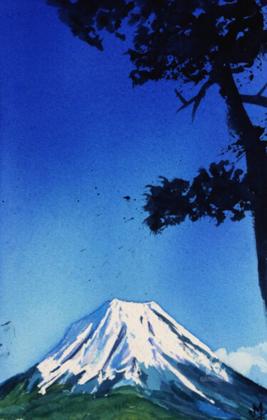 Painting titled "Le mont Fuji" by Emilie Denis, Original Artwork, Watercolor