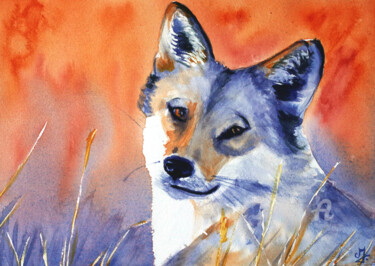 Painting titled "Mon petit loup" by Emilie Denis, Original Artwork, Watercolor