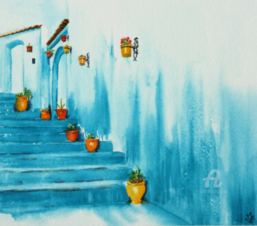 Painting titled "Couleurs grecques" by Emilie Denis, Original Artwork, Watercolor