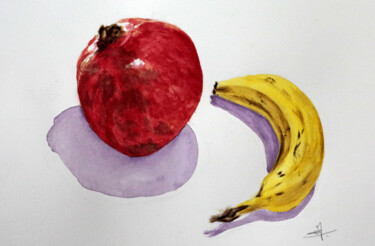 Painting titled "Grenade et banane" by Emilie Denis, Original Artwork, Watercolor