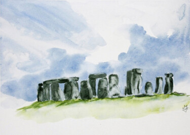 Painting titled "Stonehenge" by Emilie Denis, Original Artwork, Watercolor