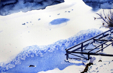 Peinture intitulée "Doubs glacé" par Emilie Denis, Œuvre d'art originale, Aquarelle