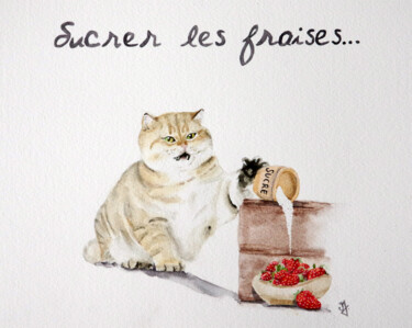 Painting titled "Sucrer les fraises" by Emilie Denis, Original Artwork, Watercolor
