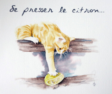Malerei mit dem Titel "Se presser le citron" von Emilie Denis, Original-Kunstwerk, Aquarell