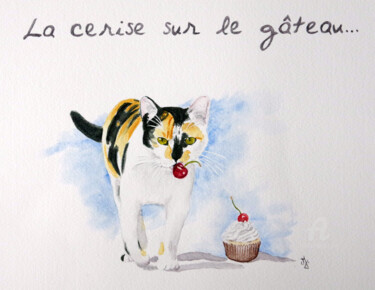Картина под названием "La cerise sur le gâ…" - Emilie Denis, Подлинное произведение искусства, Акварель