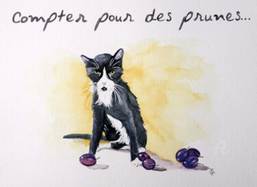 Pintura intitulada "Compter pour des pr…" por Emilie Denis, Obras de arte originais, Aquarela