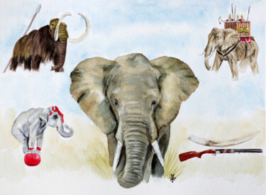 Pintura intitulada "Mémoire d'éléphant" por Emilie Denis, Obras de arte originais, Aquarela