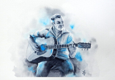 Painting titled "Le guitariste" by Emilie Denis, Original Artwork, Watercolor