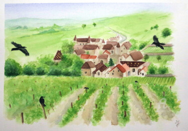 Peinture intitulée "Santenay vue des vi…" par Emilie Denis, Œuvre d'art originale, Aquarelle