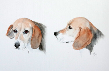 Pintura titulada "Etude de beagle - G…" por Emilie Denis, Obra de arte original, Acuarela