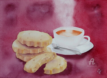 Painting titled "Tea time" by Emilie Denis, Original Artwork, Watercolor