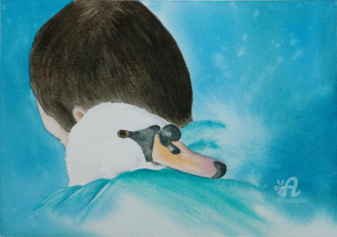 Peinture intitulée "Mon ami ailé" par Emilie Denis, Œuvre d'art originale, Aquarelle