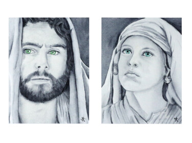 Pittura intitolato "Jésus de Nazareth" da Emilie Denis, Opera d'arte originale, Acquarello