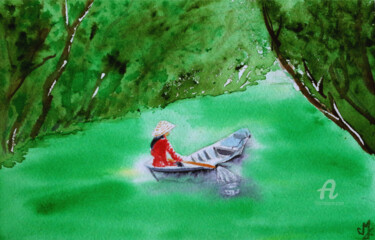 Pintura intitulada "La traversée" por Emilie Denis, Obras de arte originais, Aquarela